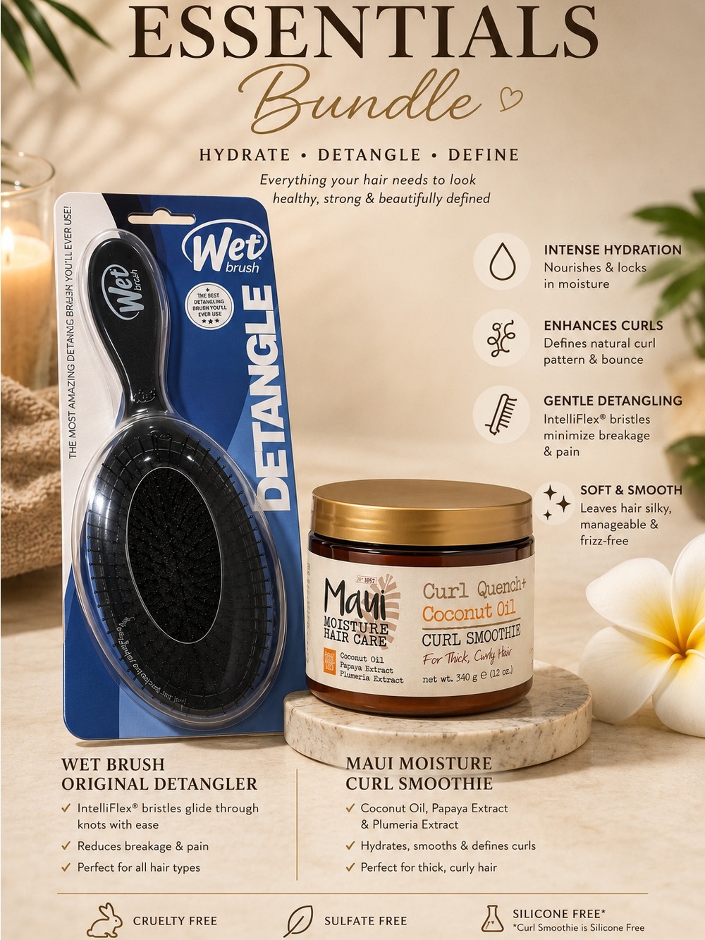 Wet Brush & Maui Moisture Curl Smoothie Hair Care Bundle - Black